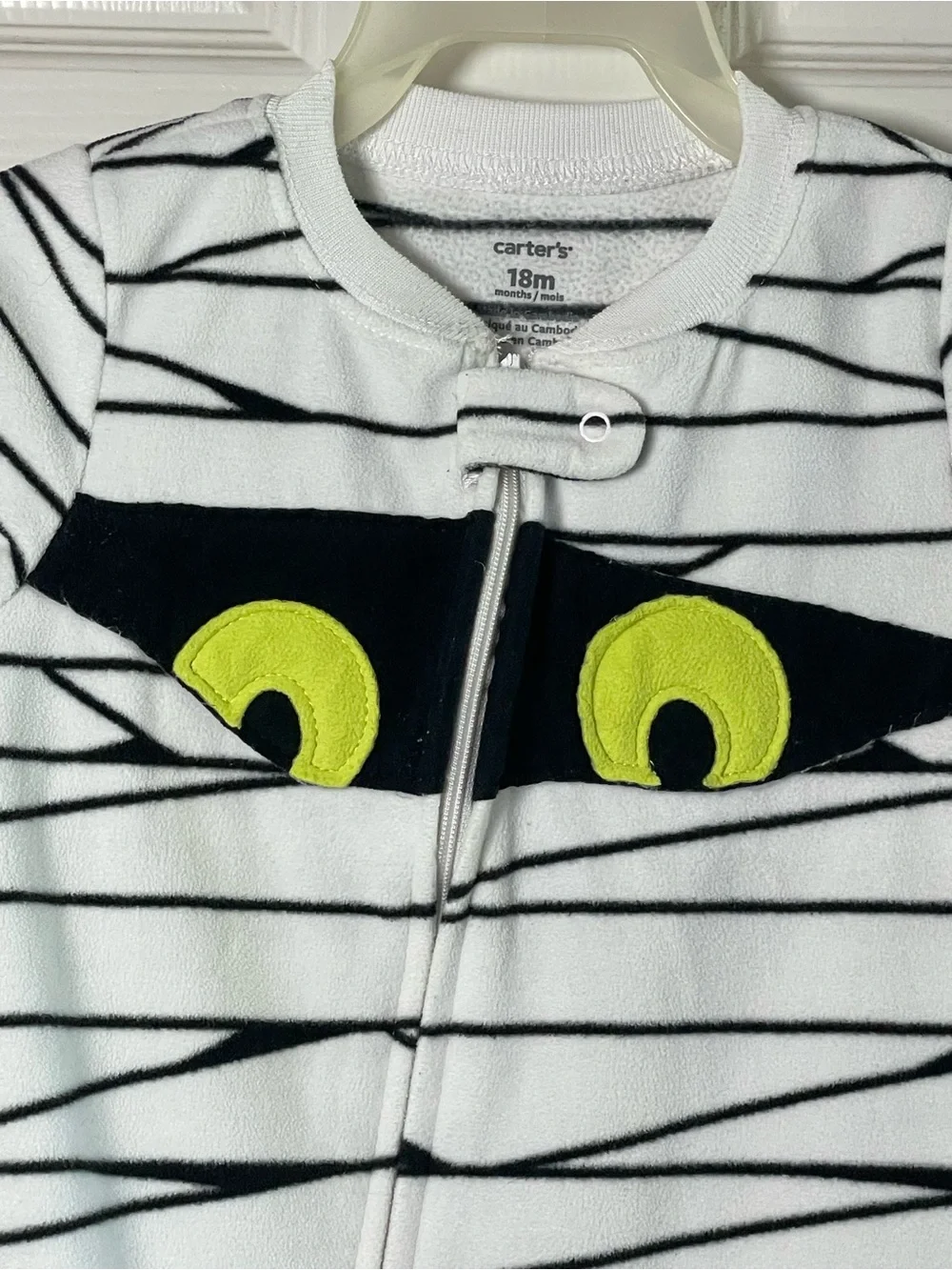 Carter's White Mummy Eye Footed One-Piece with Black Stripes and Yellow Eyes